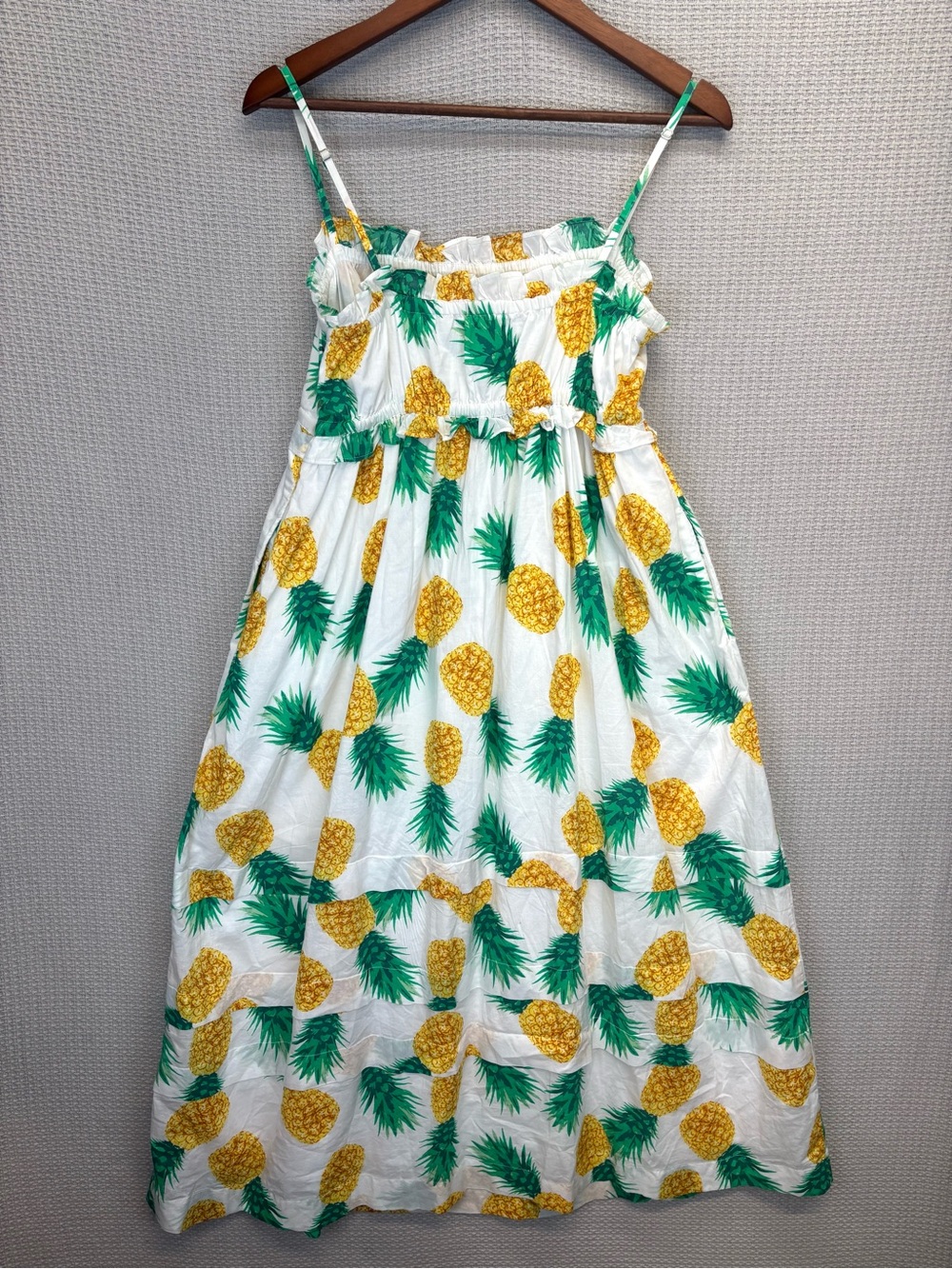 J.Crew Pineapple Maxi Dress Womens 6P White Yellow Tiered Smocked Vacay Resort - Picture 5 of 10